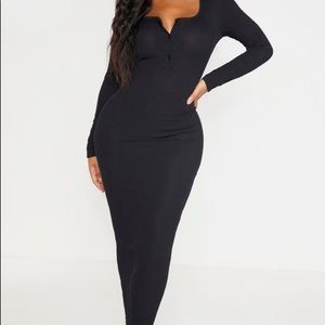 Shape back ribbed button front long sleeve midaxi dress
